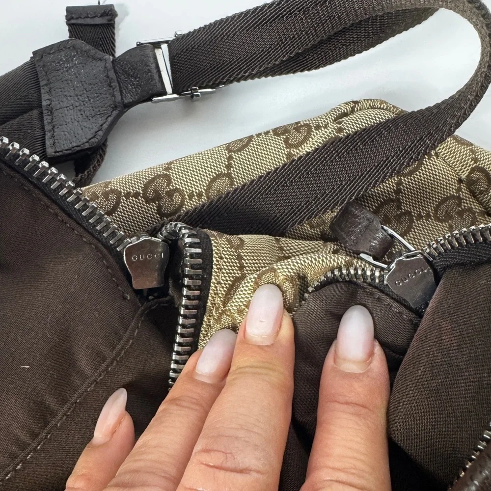 Gucci GG Supreme Cambas Web Monogram Beige and Green Backpack